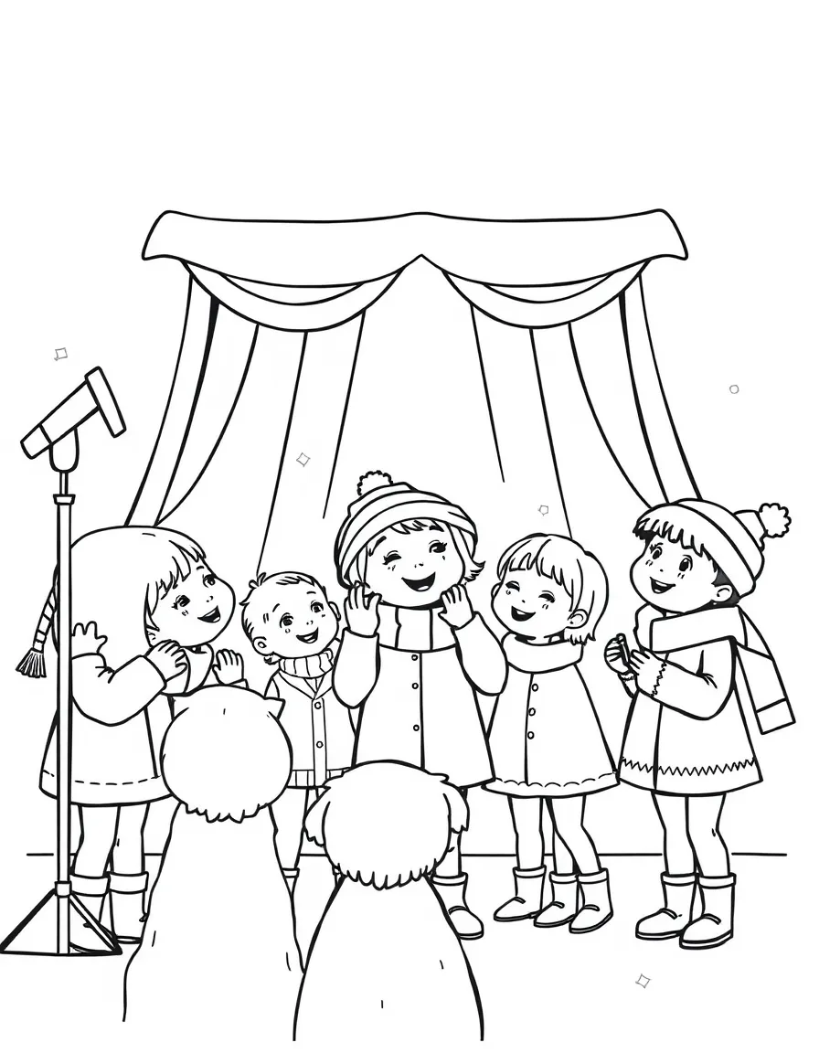 A group of children having a winter talent show.