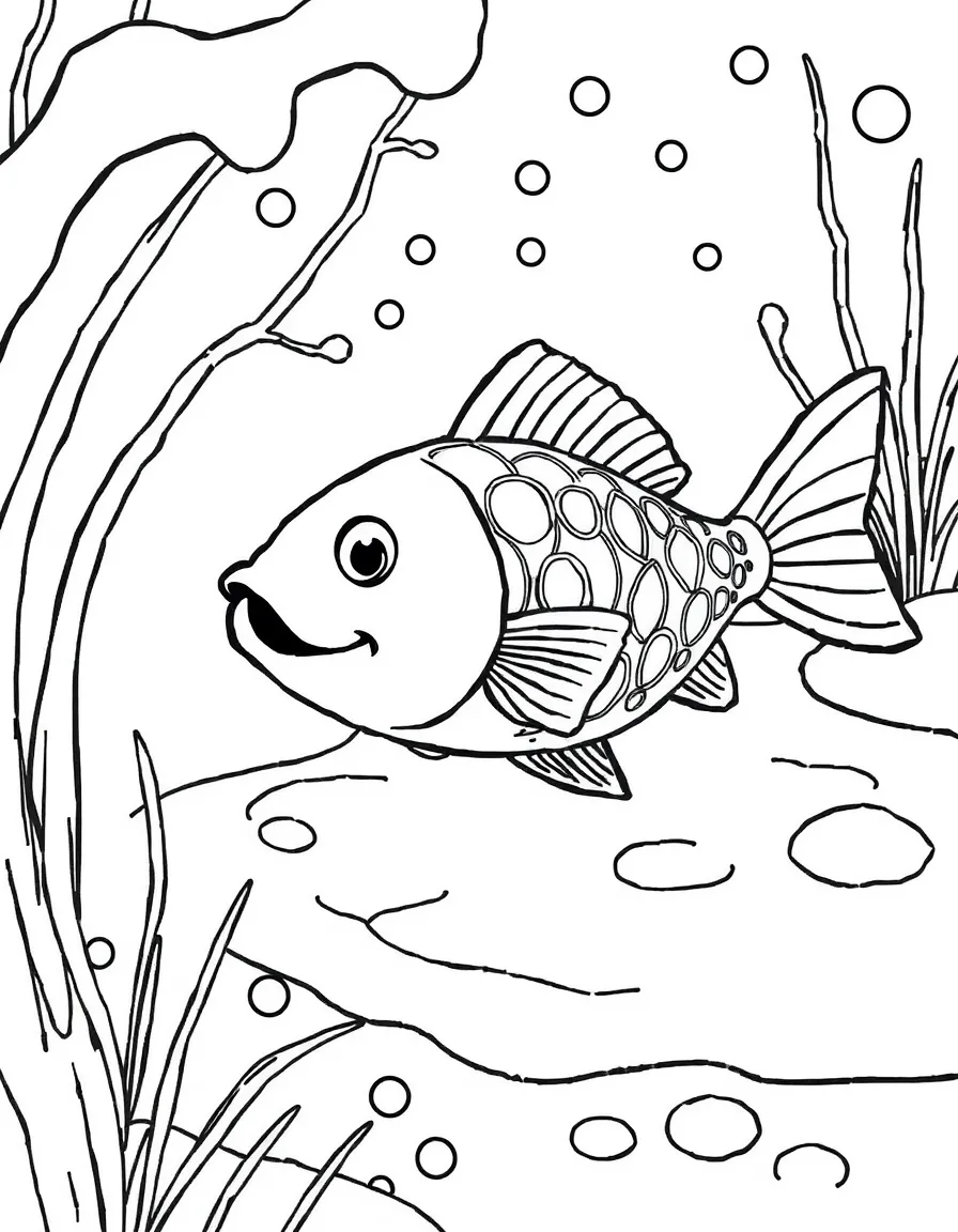 A happy little winter fish in a frozen pond.