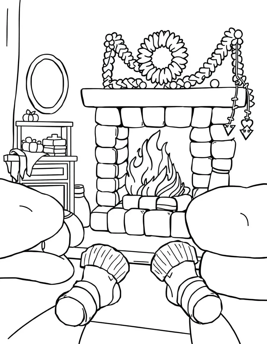 A cozy room with a crackling fire and warm socks.