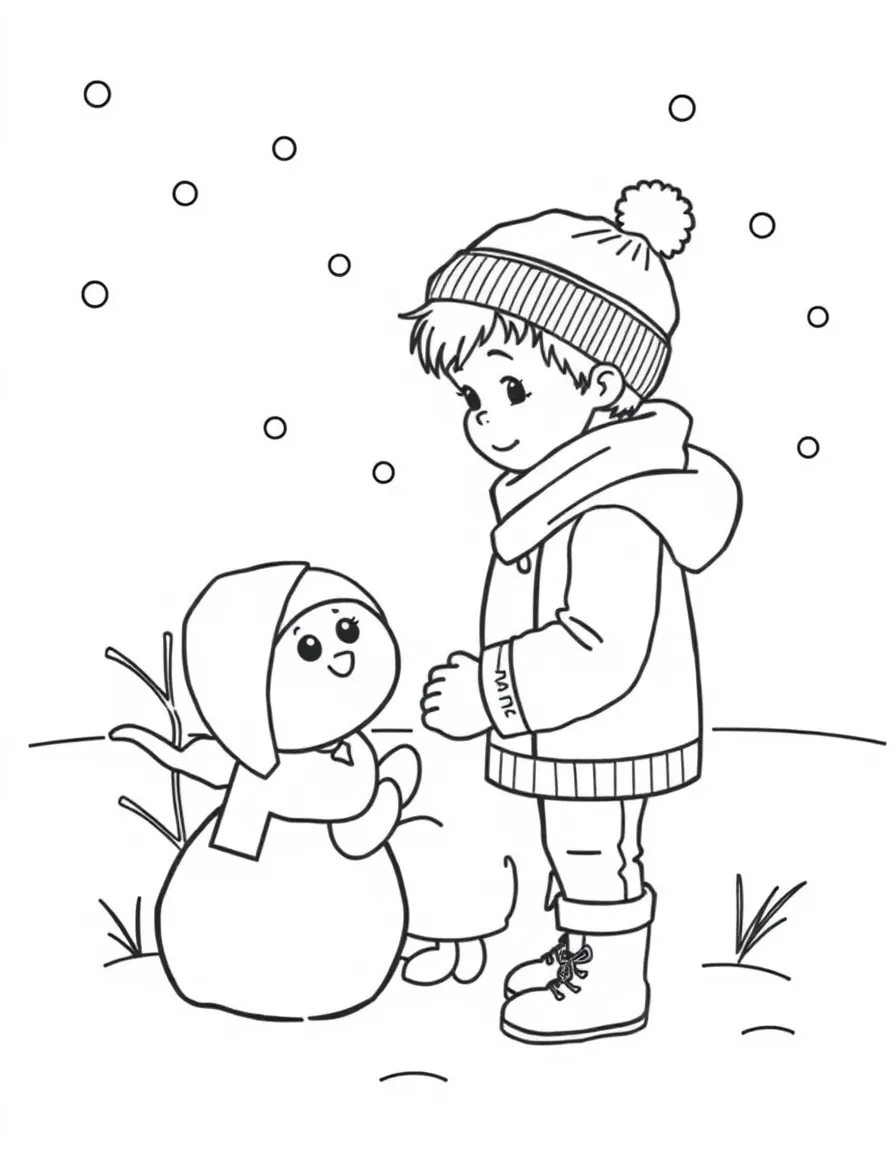 A child making a snow family.