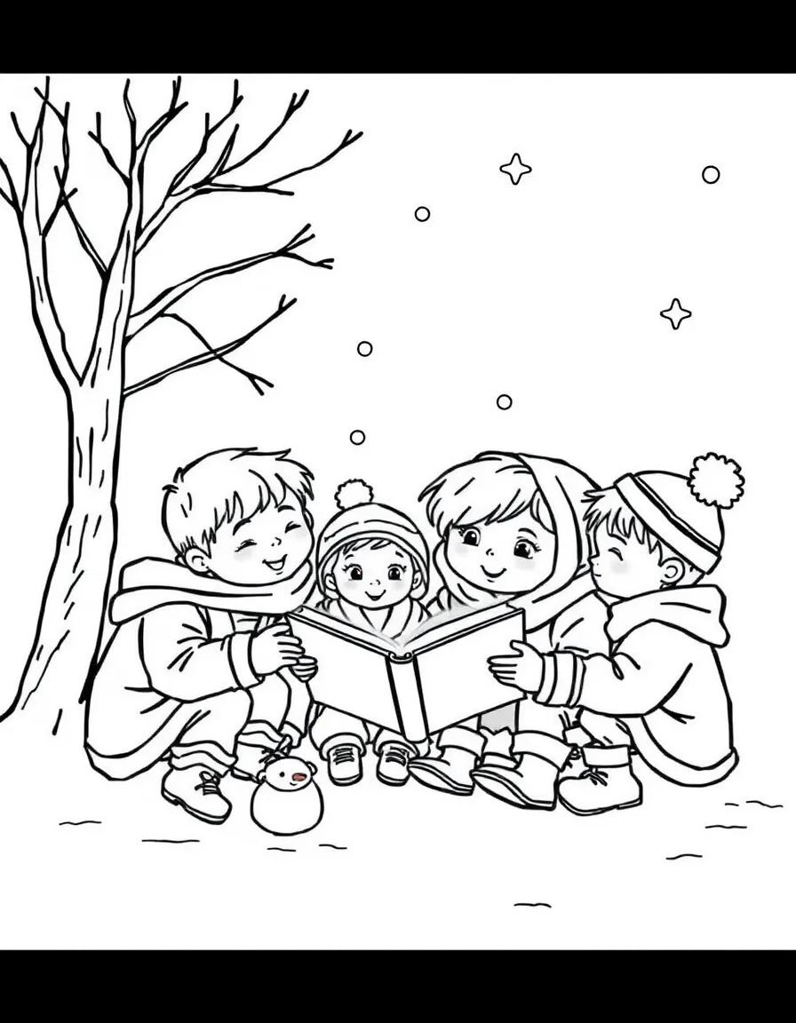 A group of children having a winter story time.