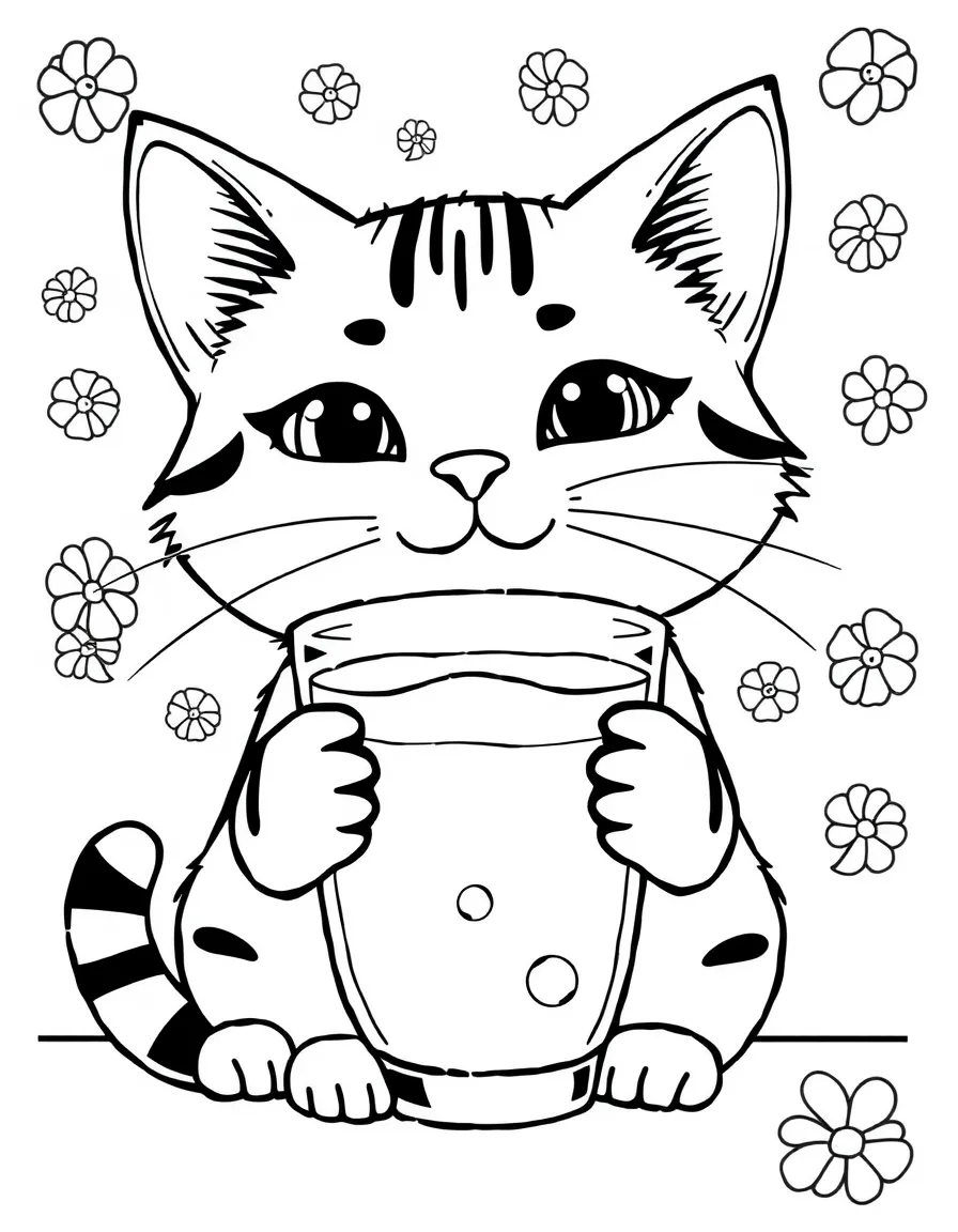 A happy cat sipping boba tea.