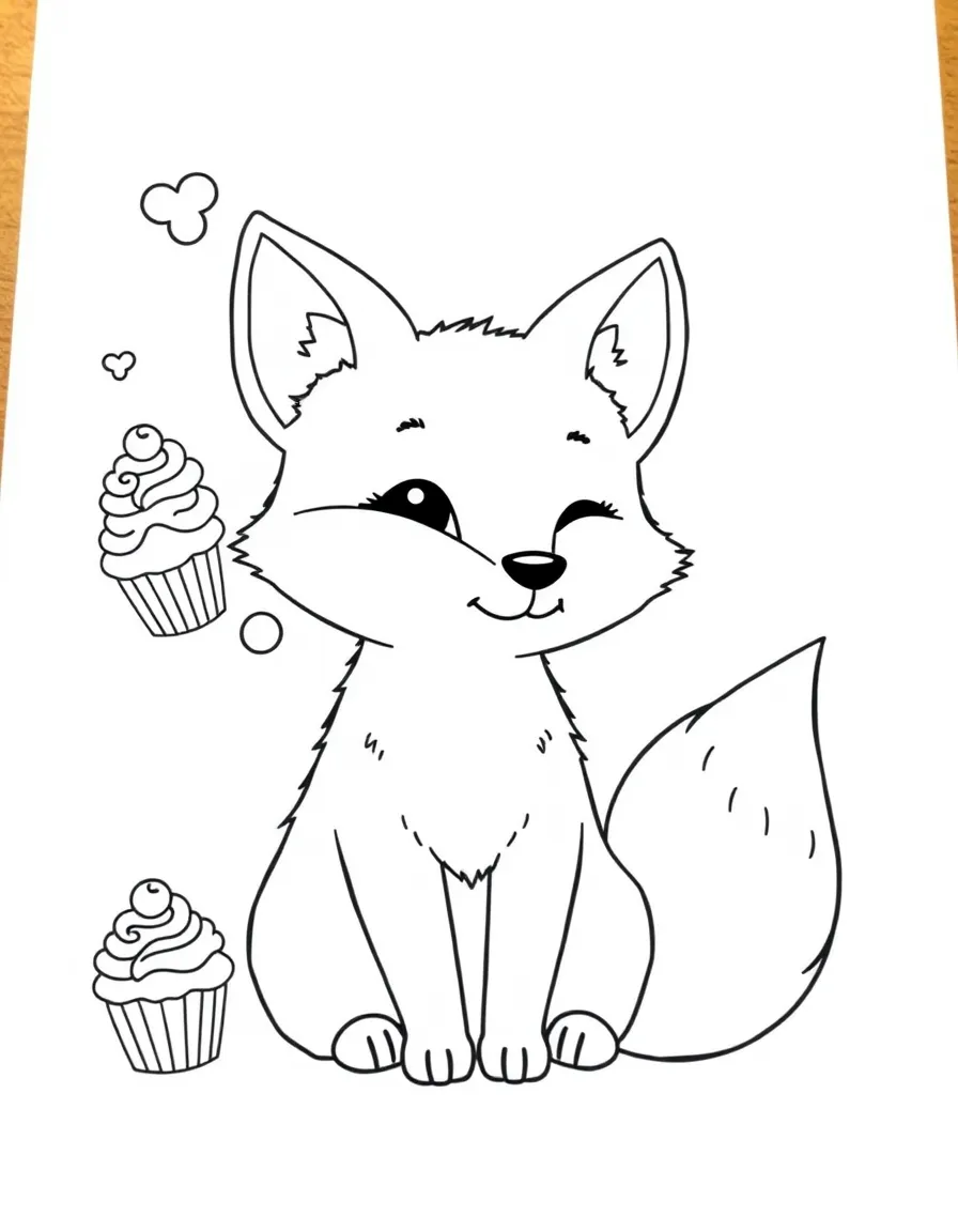 A cute fox dreaming of cupcakes.