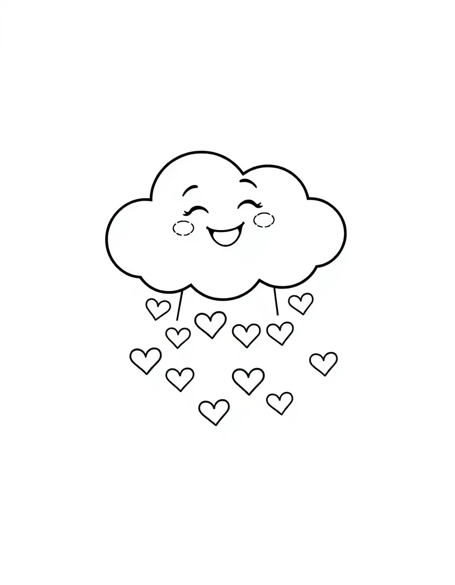 A cheerful cloud raining hearts.