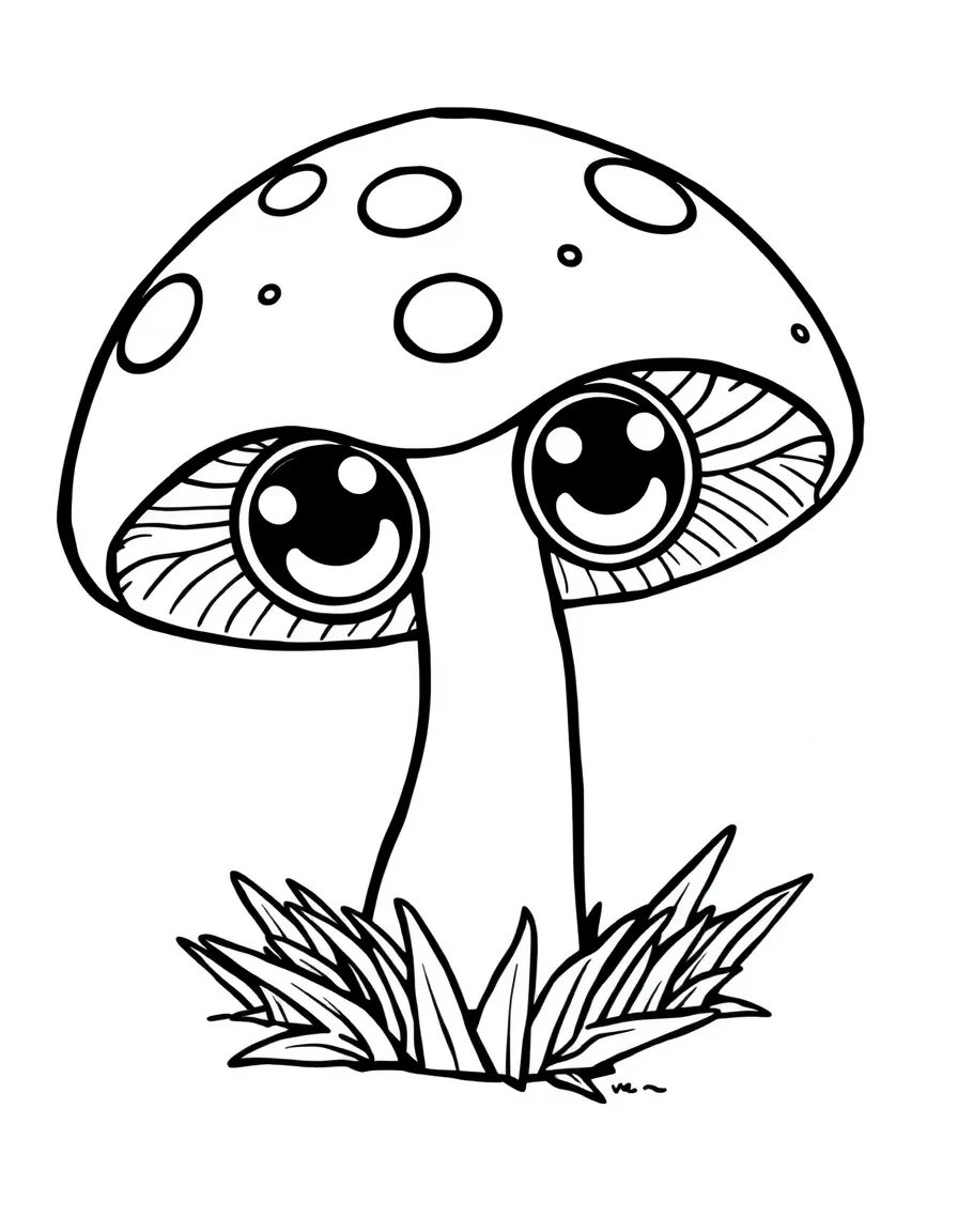 A tiny mushroom with big eyes.