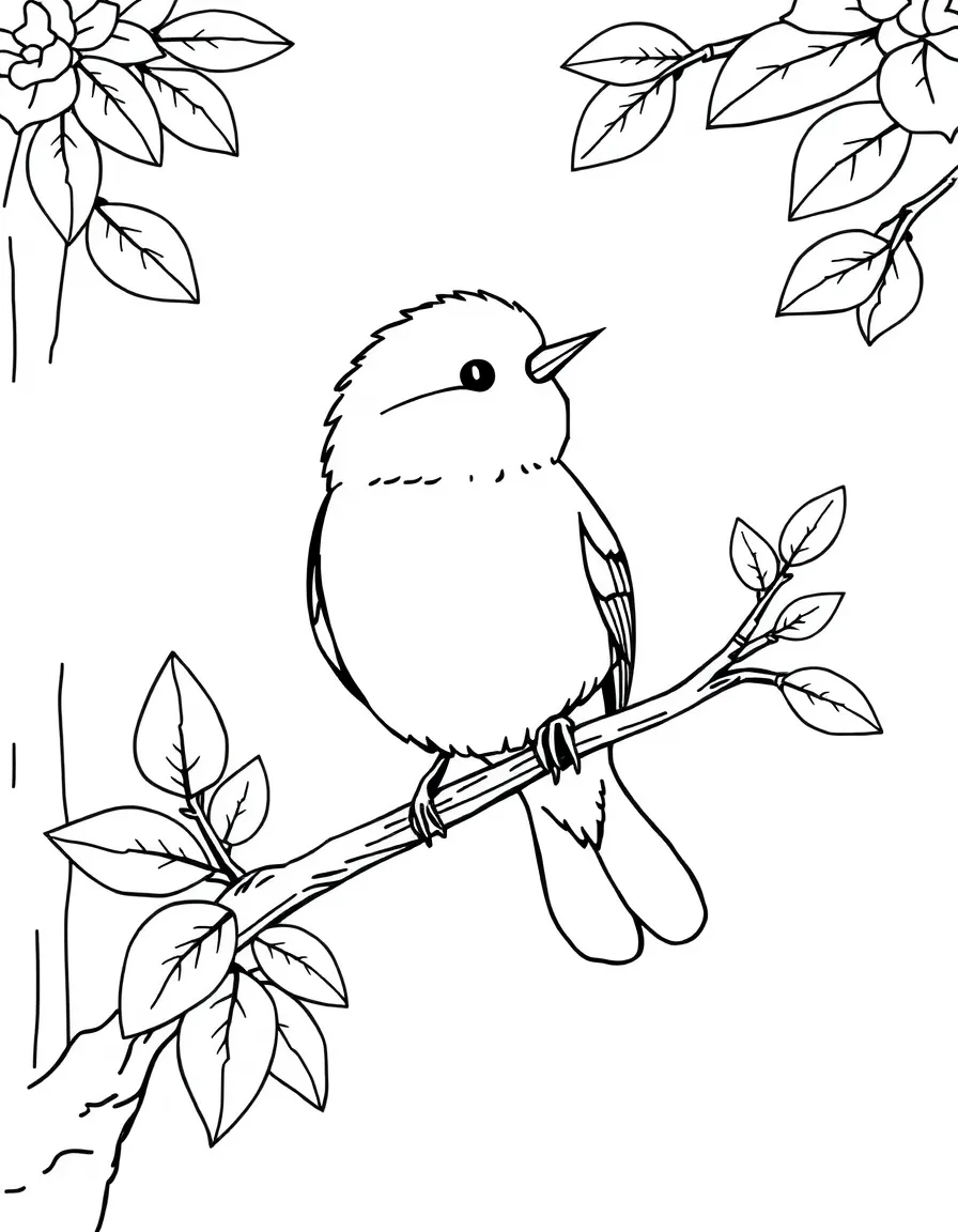 A sweet bird singing on a branch.