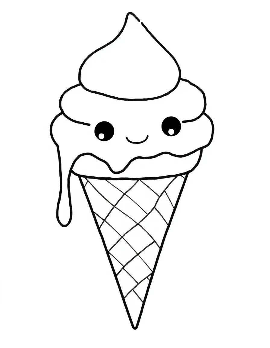 A cute ice cream cone melting slightly.