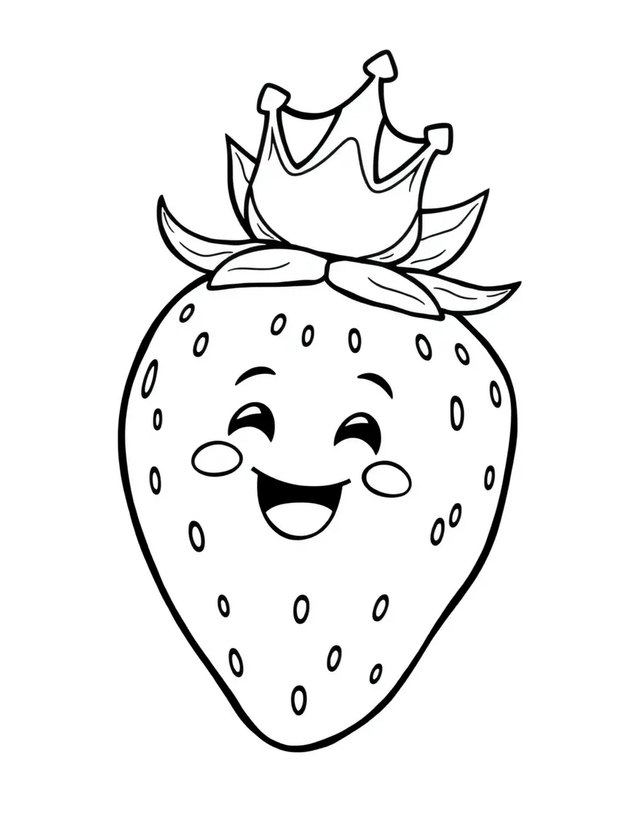 A joyful strawberry with a tiny crown.