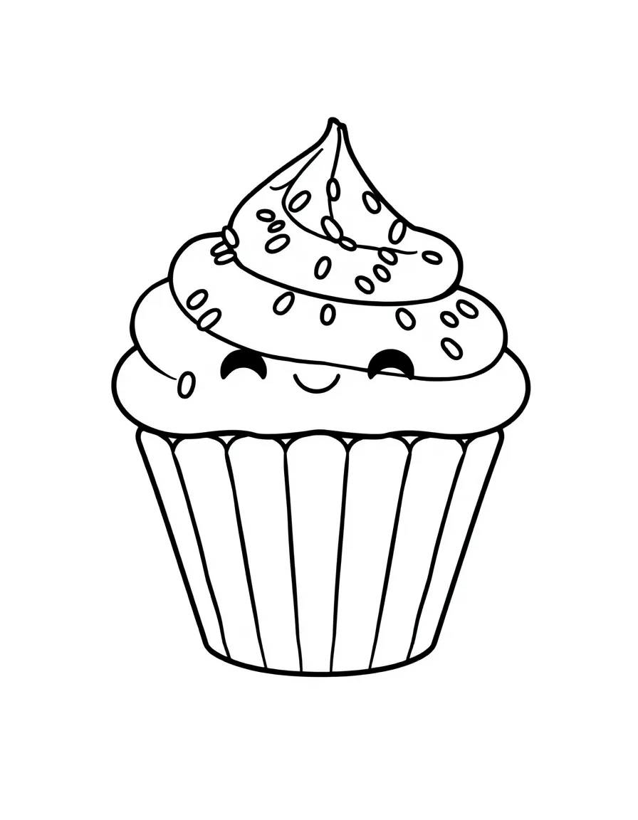 A kawaii cupcake with sprinkles.