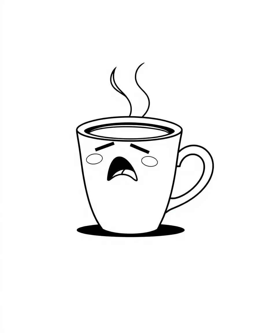 A sleepy coffee cup yawning.