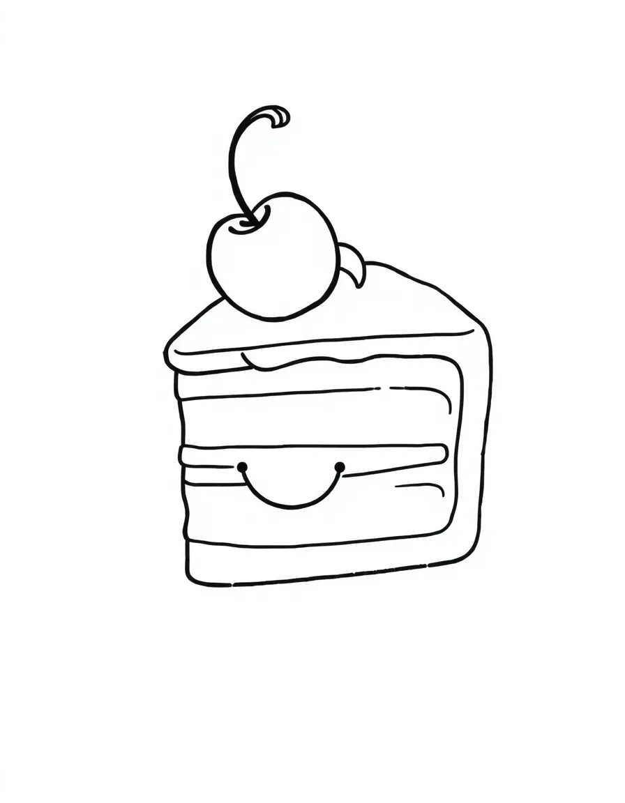 A happy piece of cake with a cherry.