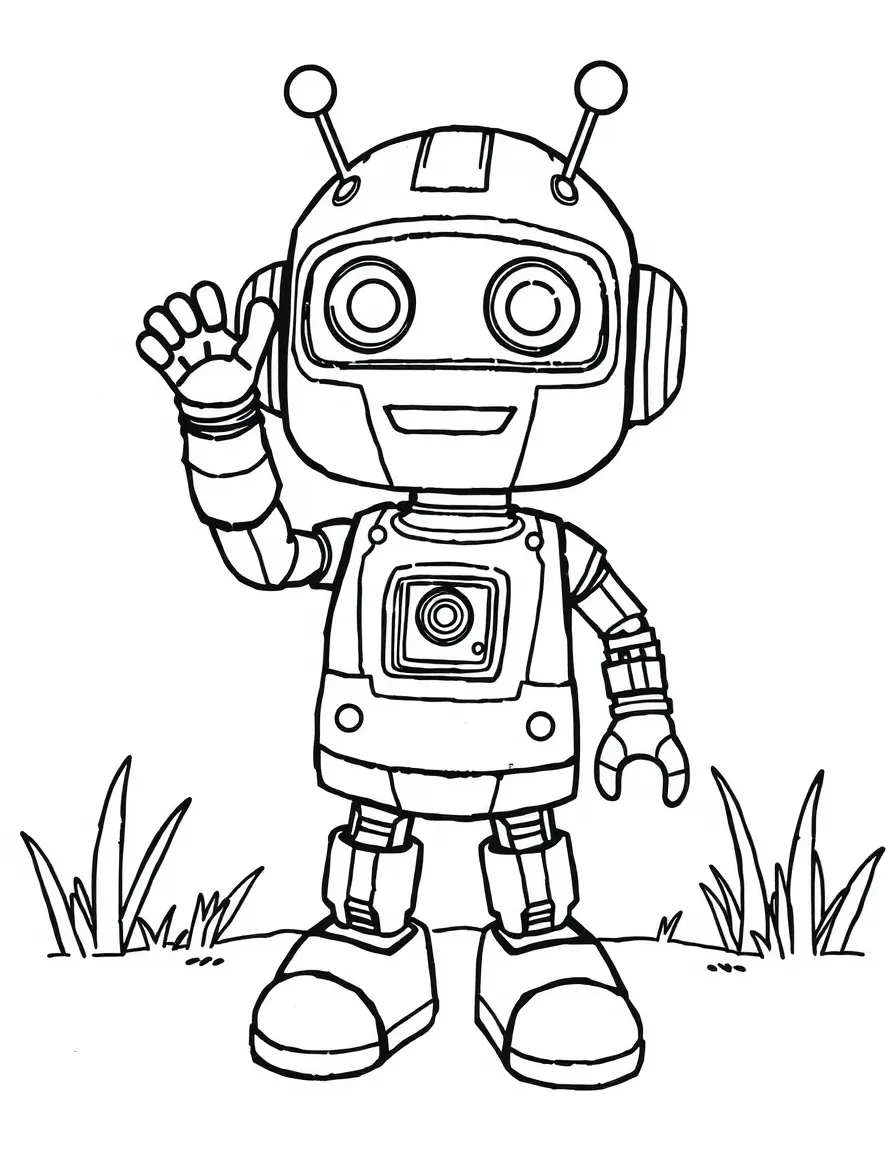 A little robot waving.