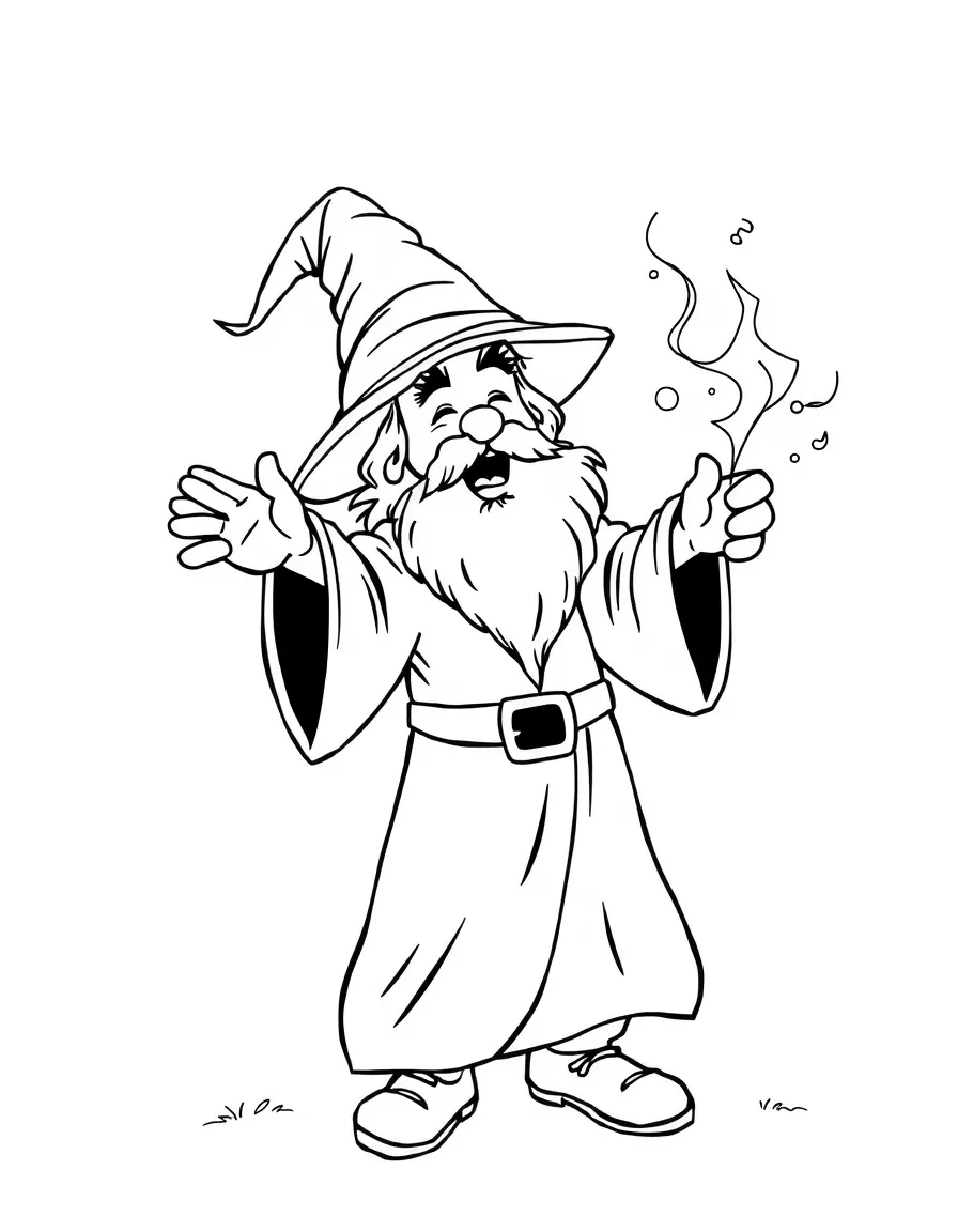 A joyful wizard casting spells.