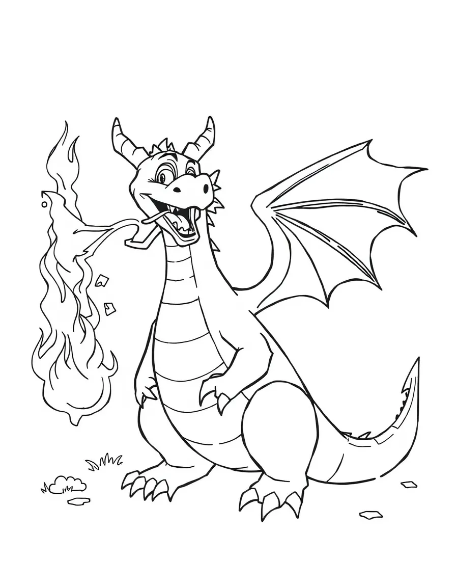 A playful dragon breathing fire.