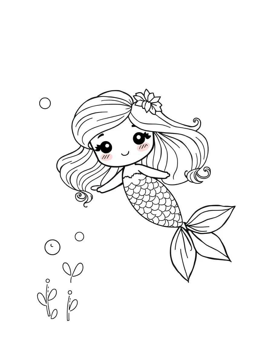 A kawaii mermaid swimming.