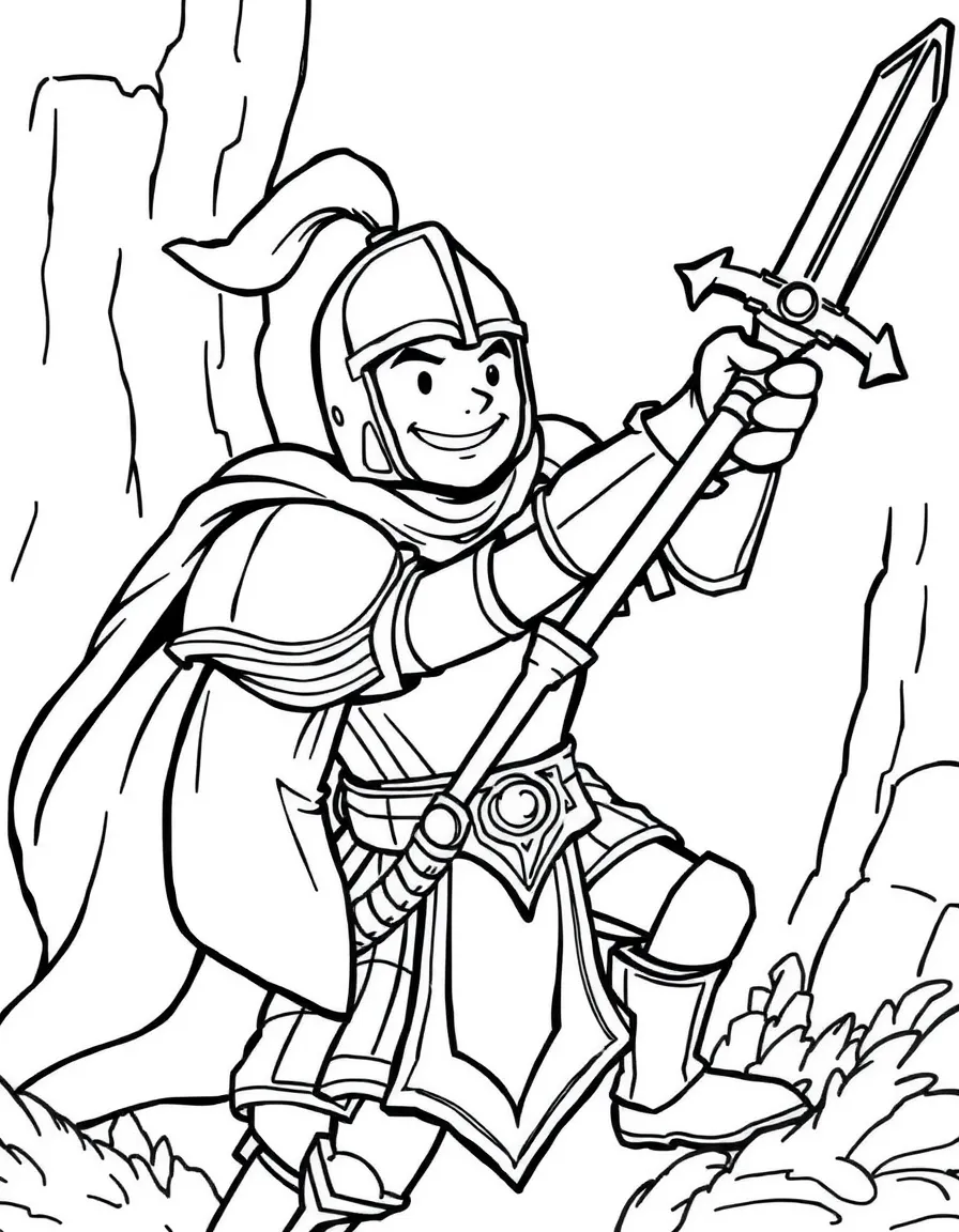 A smiling knight fighting.