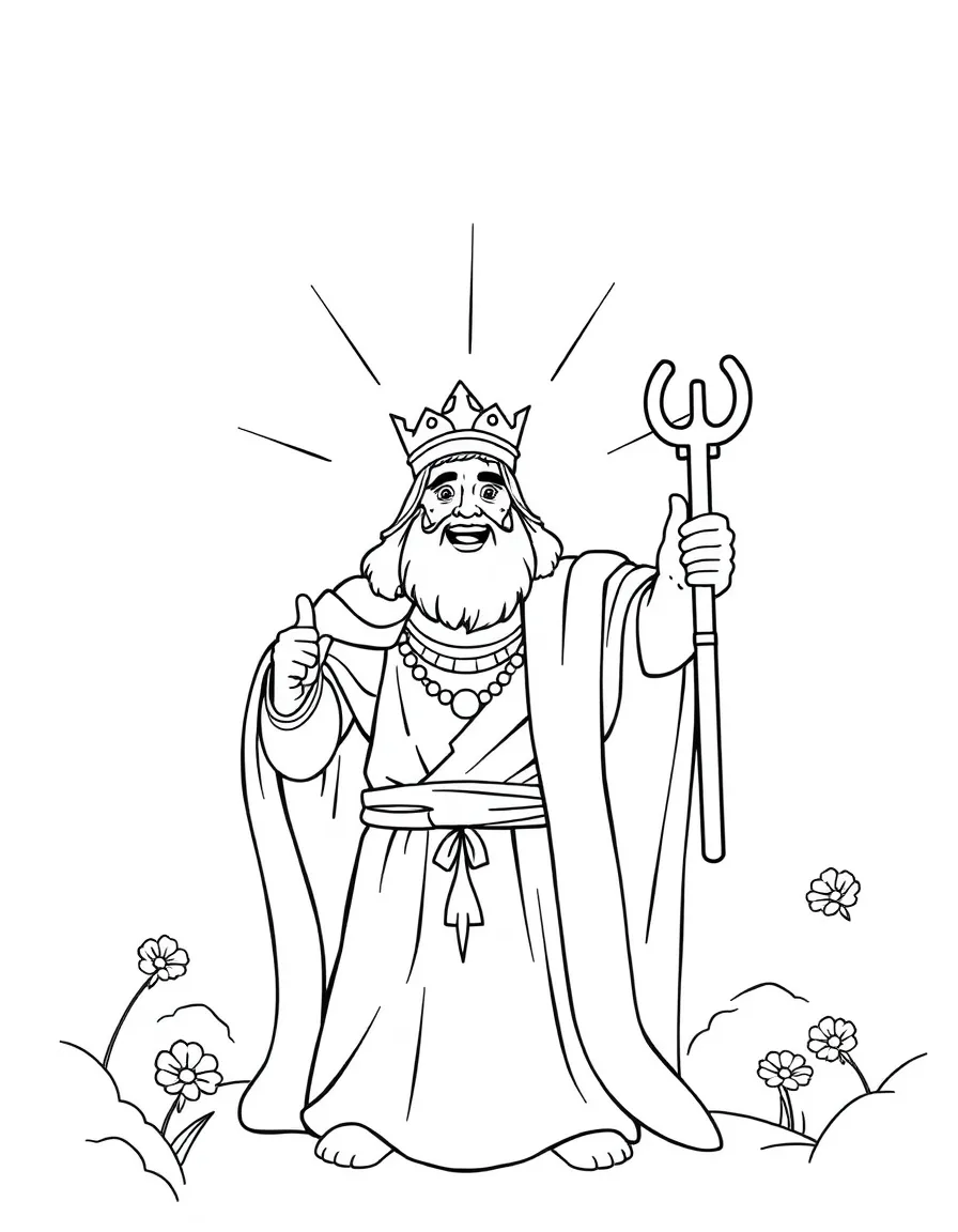 A joyful king ruling.
