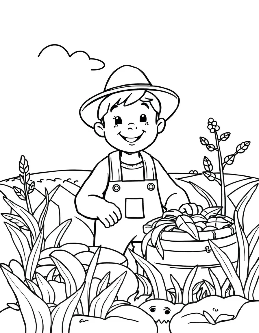 A happy farmer harvesting.