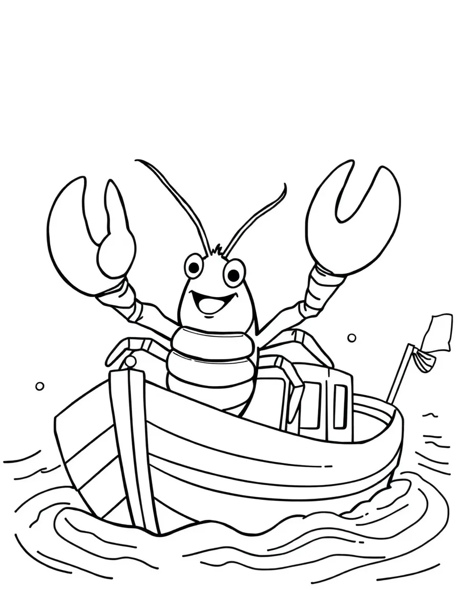 A happy lobster waving from a boat in Maine.