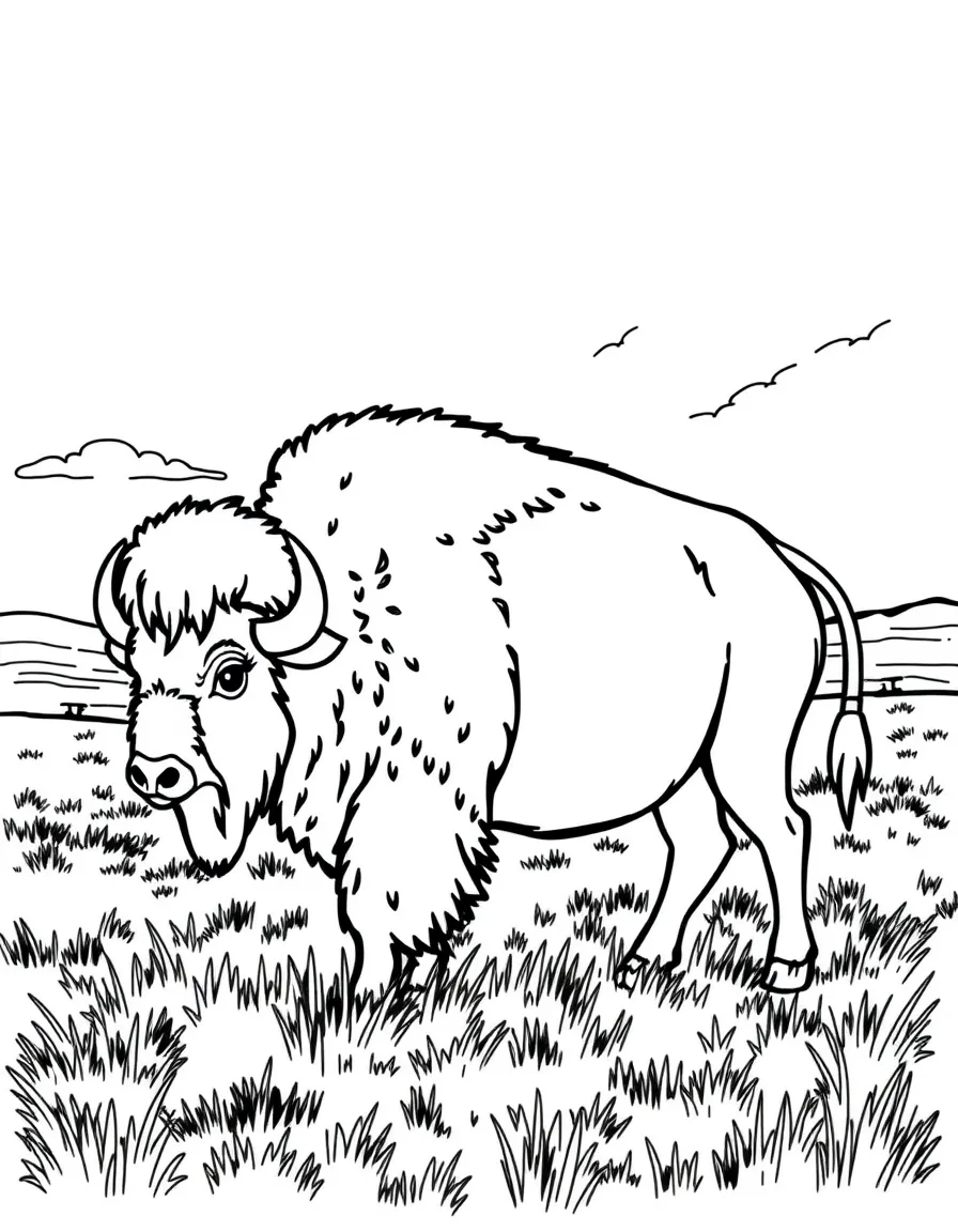 A bubbly bison grazing in a field in Wyoming.
