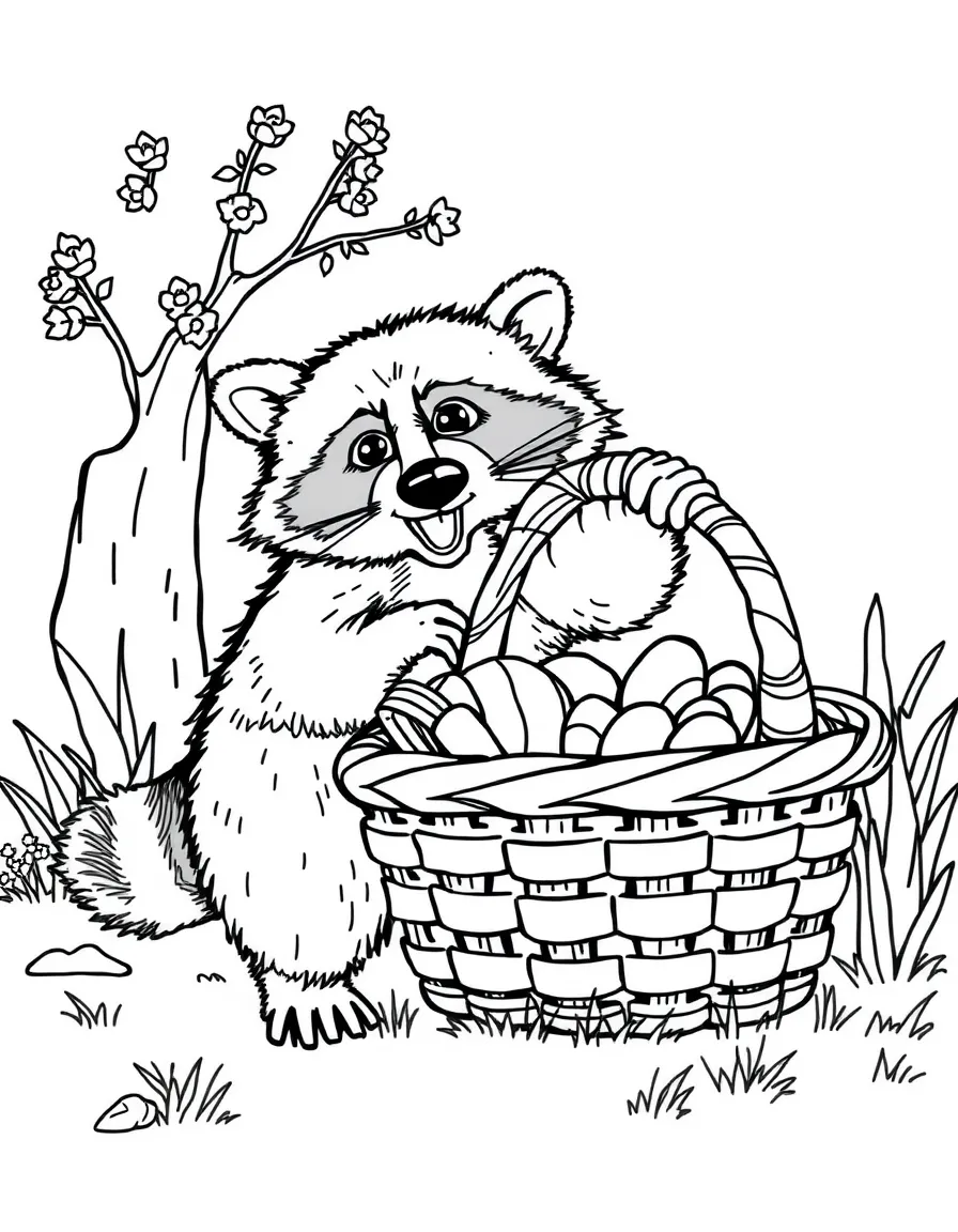A playful raccoon raiding a picnic basket in North Carolina.