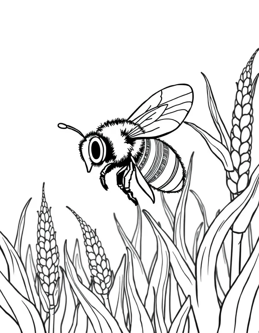 A busy bee buzzing around corn stalks in Iowa.