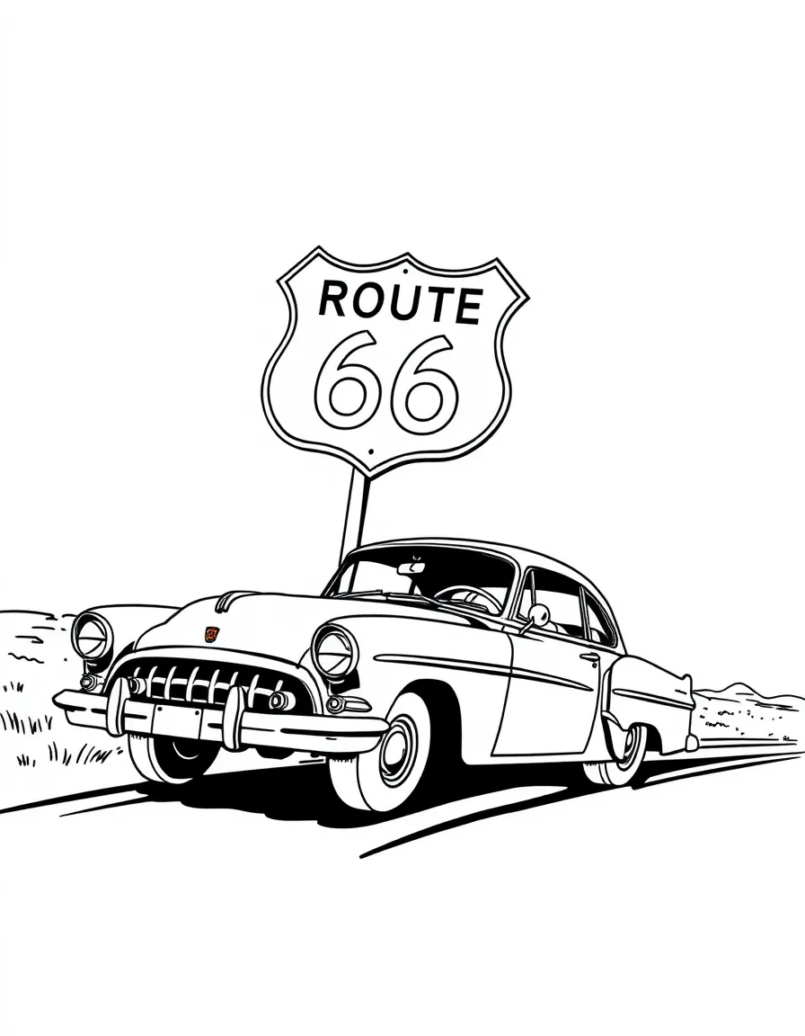 A cool car driving on a Route 66 sign in Oklahoma.