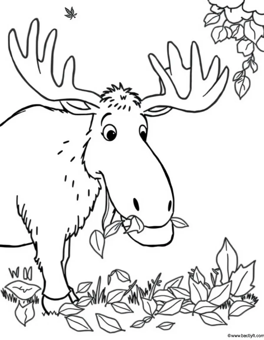 A friendly moose eating leaves in New Hampshire.