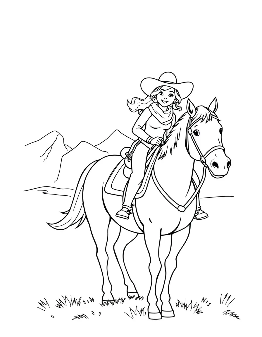 A happy cowgirl riding a horse in Colorado.