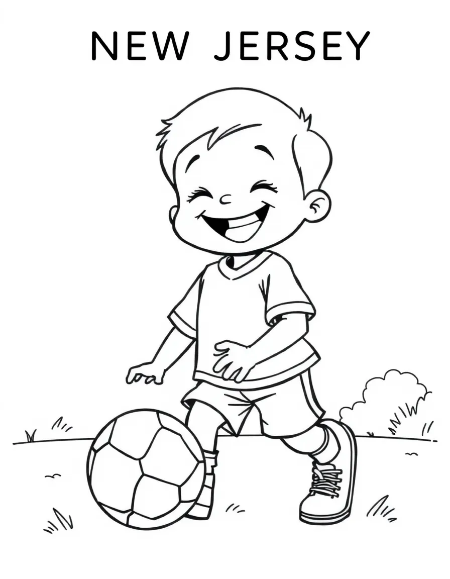 A cheerful little boy playing with a football in New Jersey.
