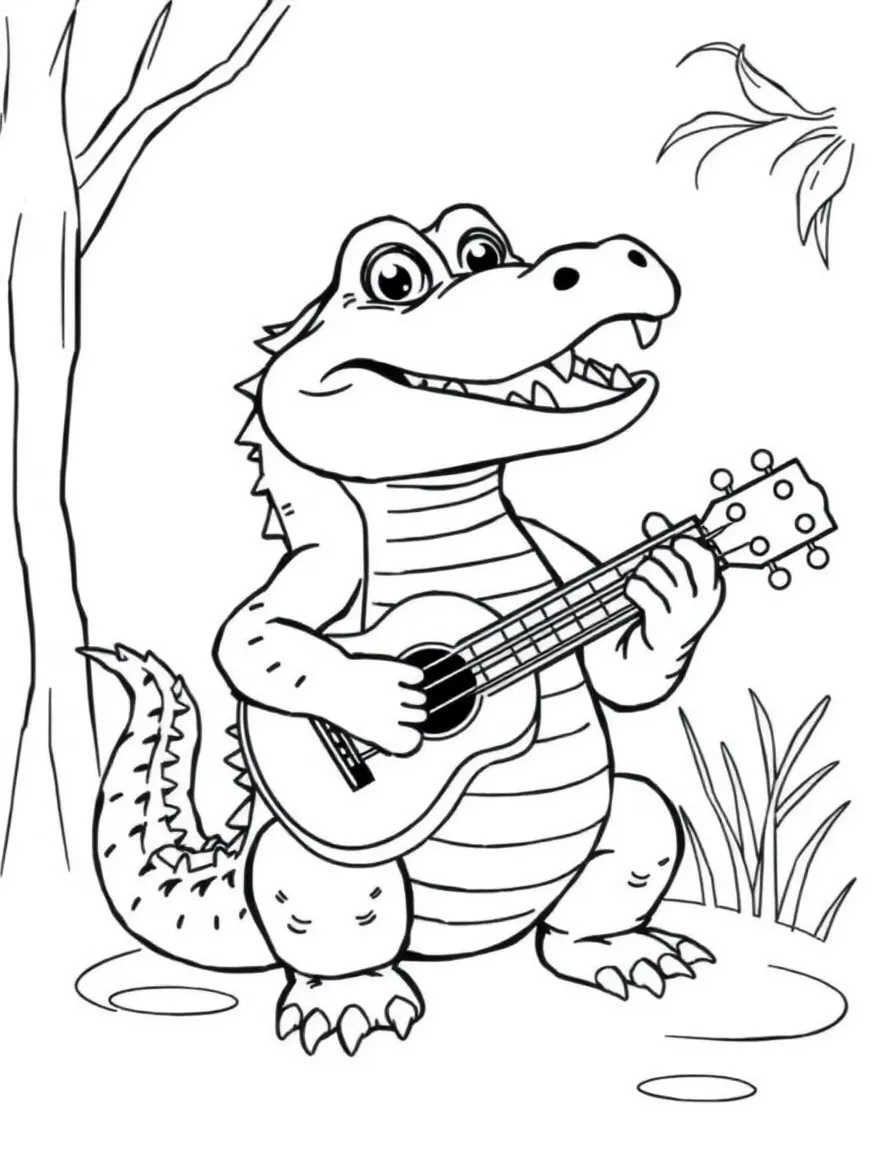 A cute little alligator playing a ukulele in Louisiana.