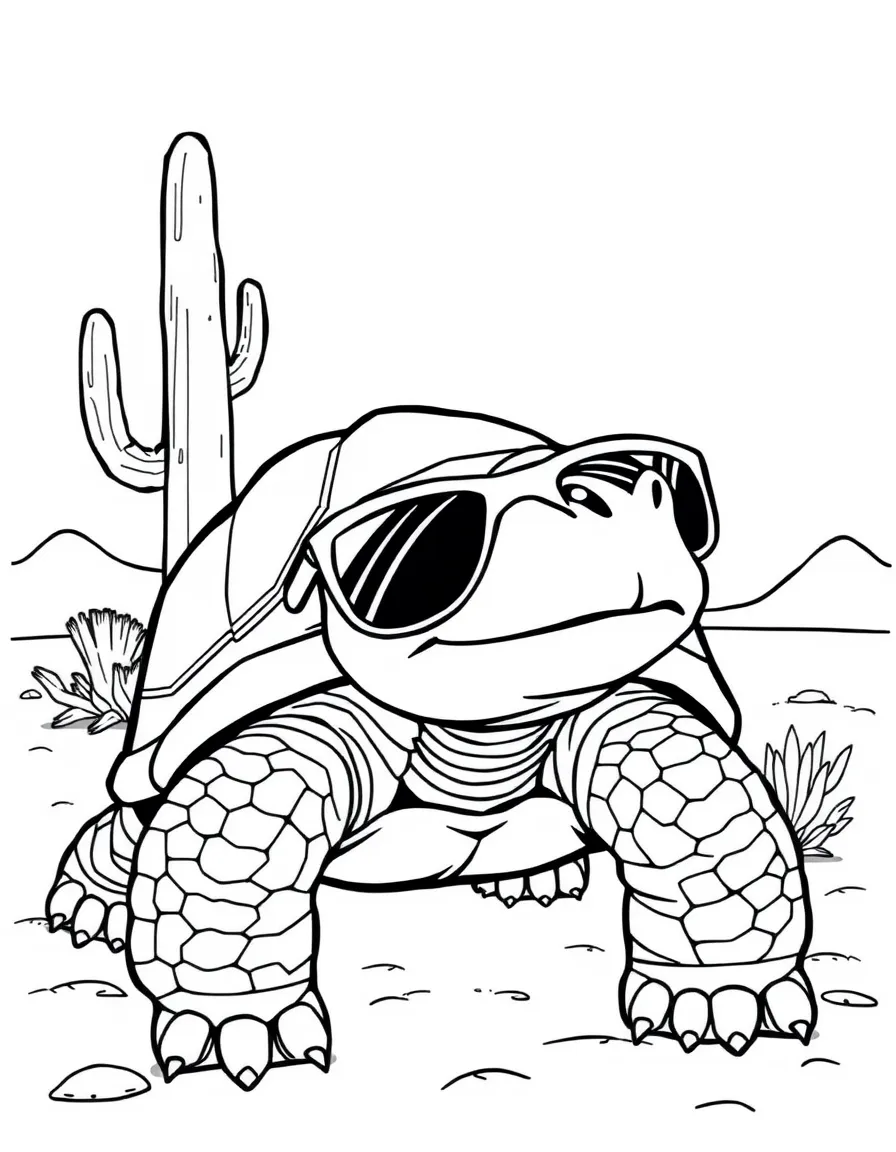 A smiling desert tortoise wearing sunglasses in Arizona.