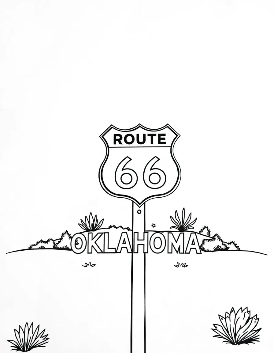 A cool road sign with a Route 66 emblem in Oklahoma.