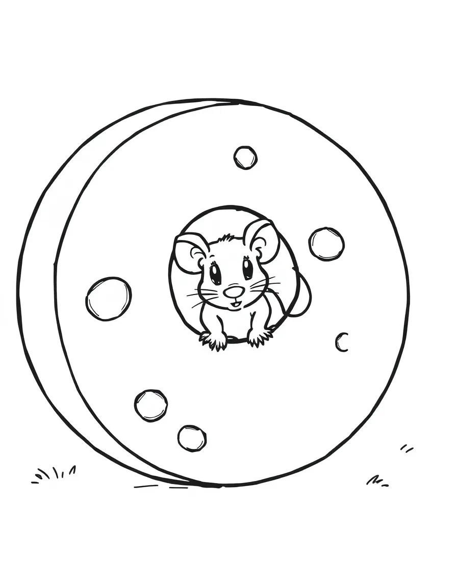 A happy cheese wheel with a mouse peeking out in Wisconsin.