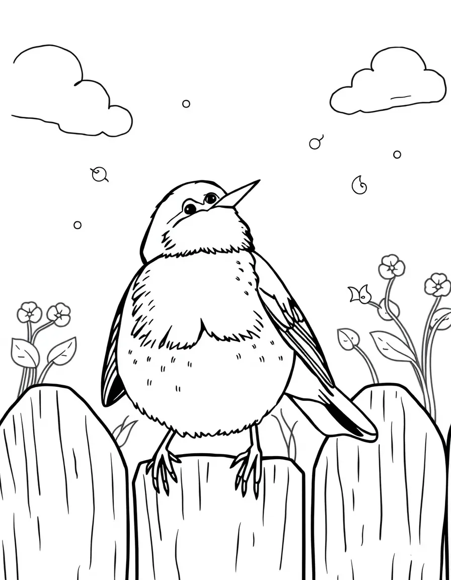 A friendly robin singing on a fence in Michigan.