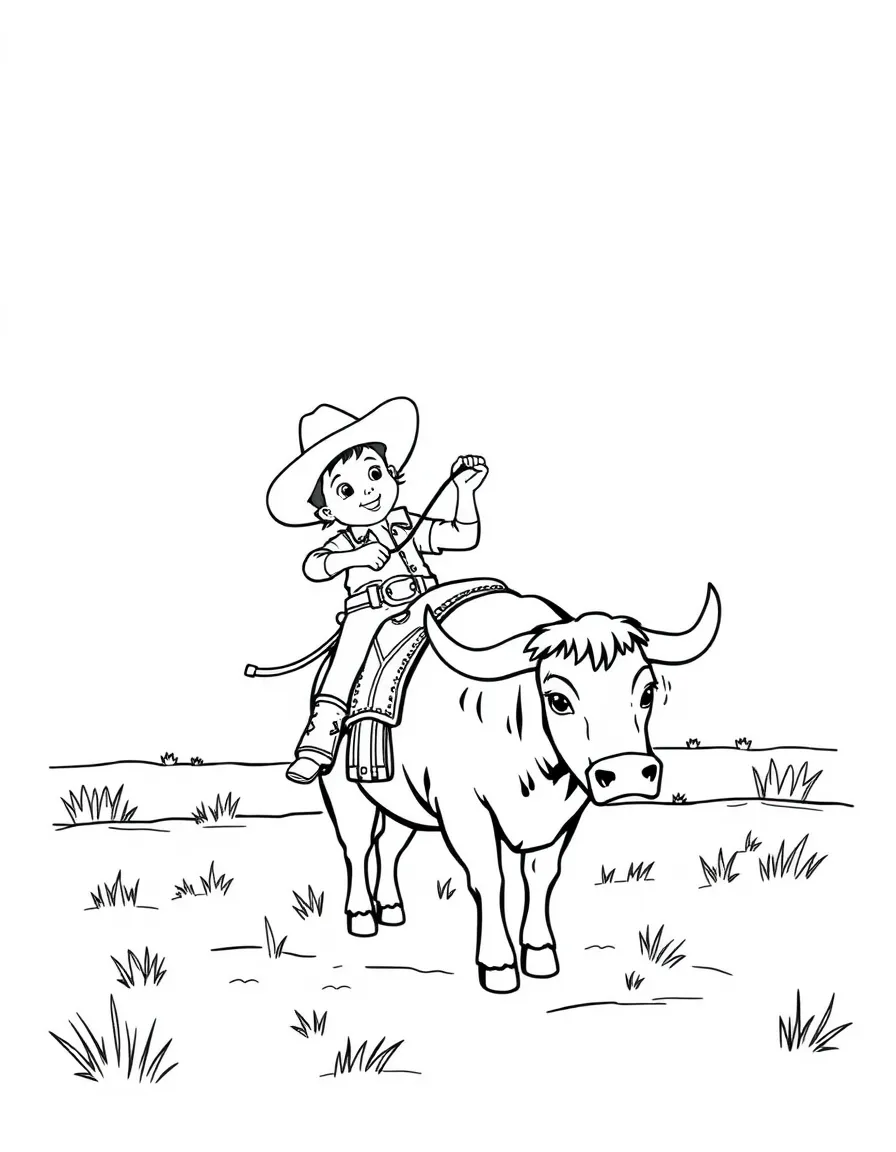 A tiny cowboy lassoing a steer in South Dakota.