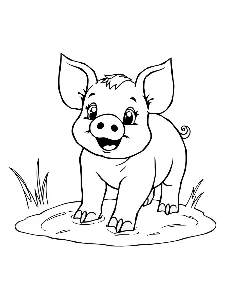 A happy piglet playing with mud puddles in Arkansas.