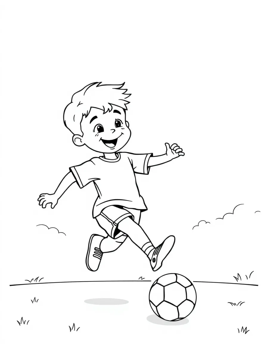 A cheerful little boy playing soccer in New Jersey.