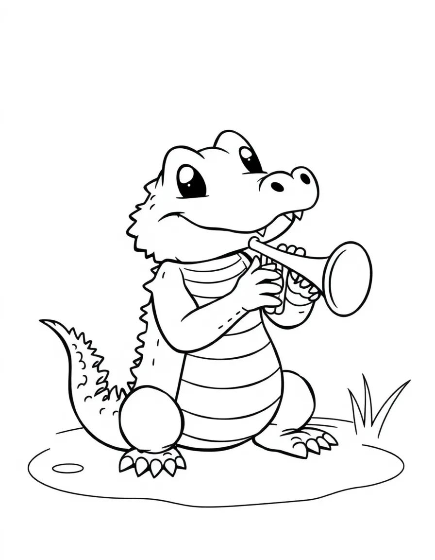 A cute little alligator playing a trumpet in Louisiana.