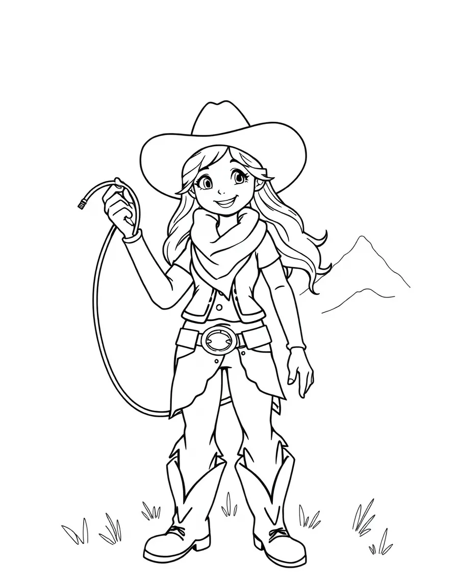 A happy cowgirl with a lasso in Colorado.