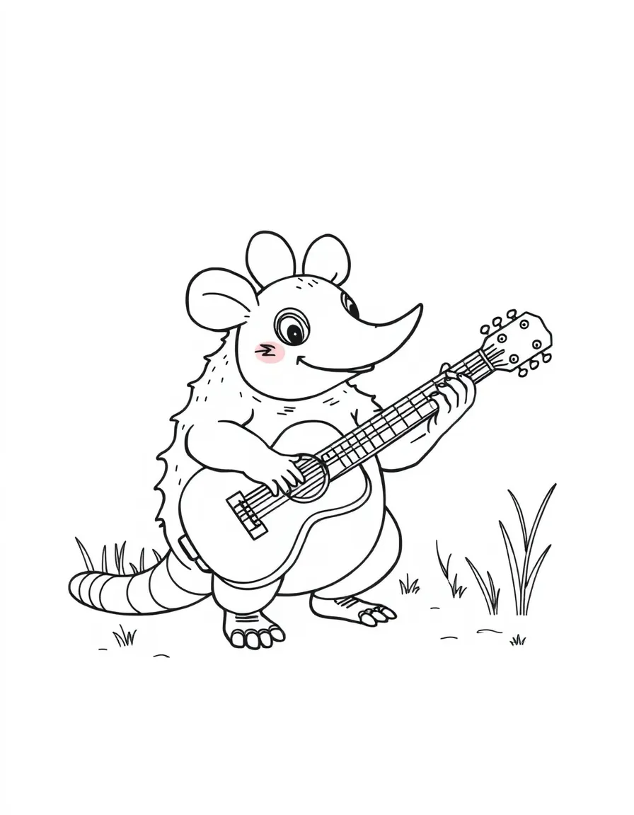 A friendly armadillo playing a guitar in Texas.