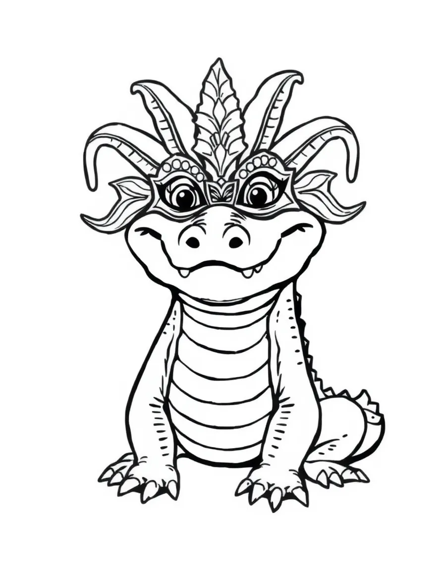 A cute little alligator wearing a Mardi Gras mask in Louisiana.
