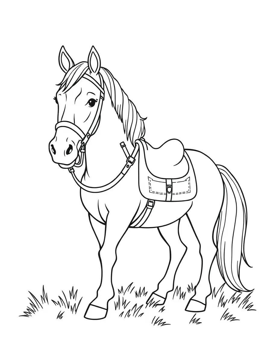 A happy horse with a saddle and bridle in Kentucky.
