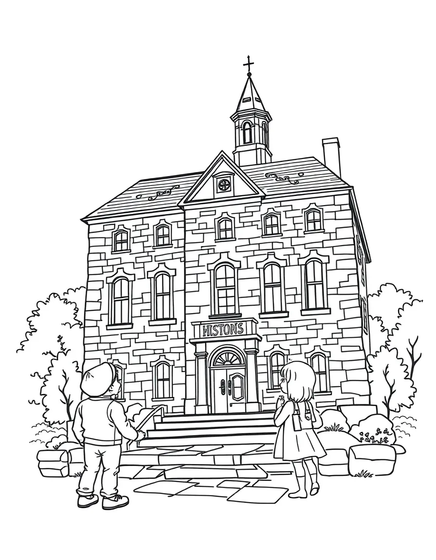 A little boy and girl visiting a historic building in Pennsylvania.