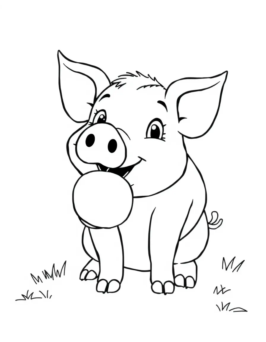 A happy pig eating an apple in Arkansas.
