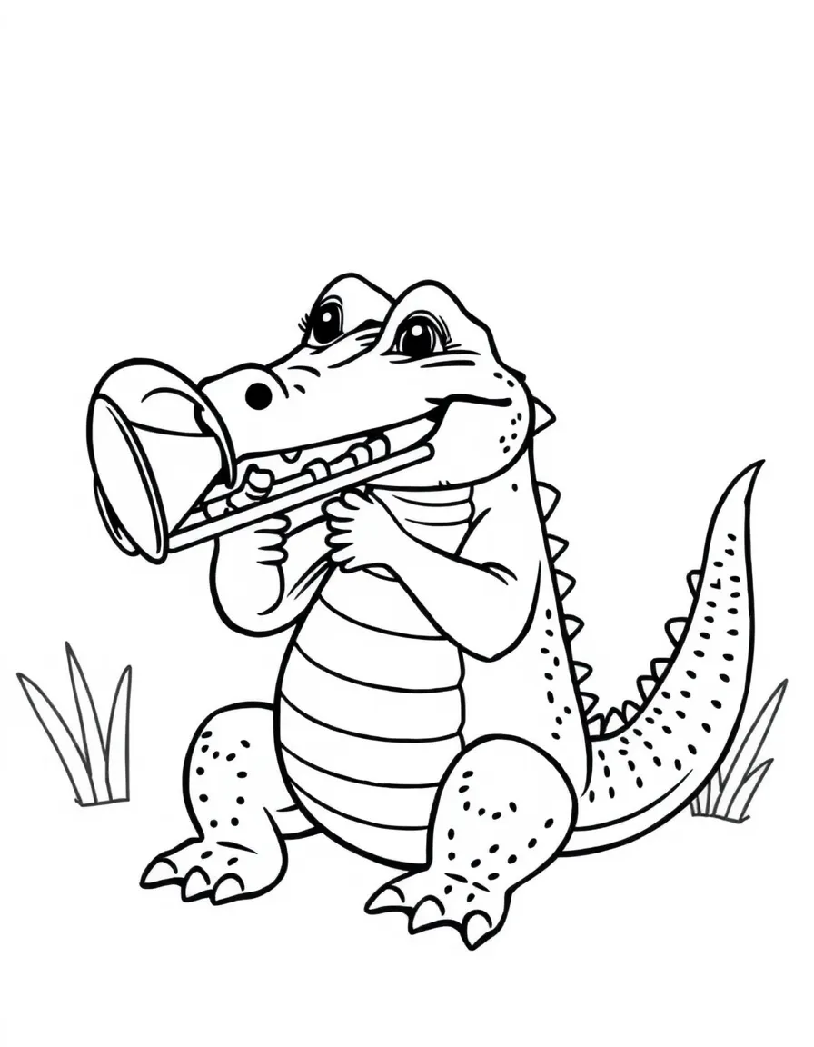 A cute little alligator playing the trombone in Louisiana.