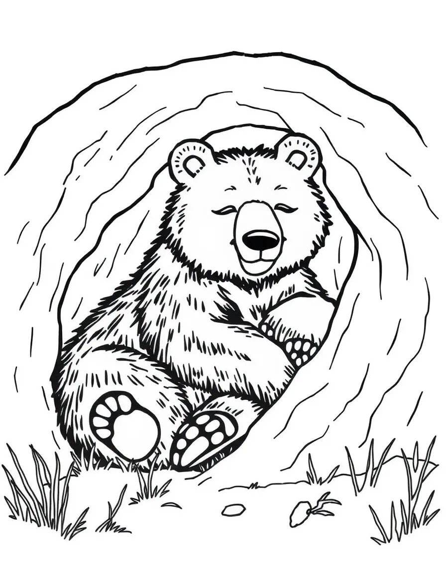 A happy bear sleeping in a den in Alaska.