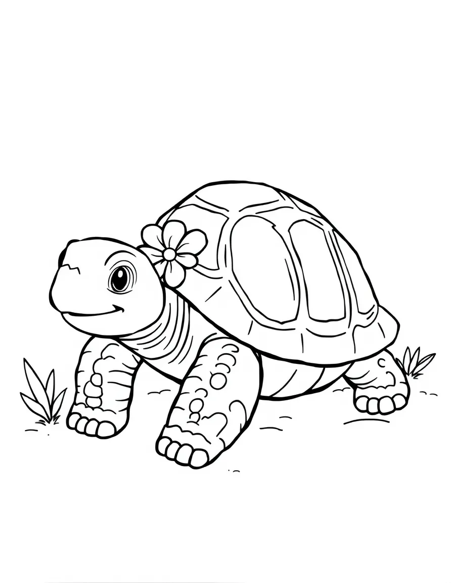 A smiling desert tortoise with a flower on its shell in Arizona.