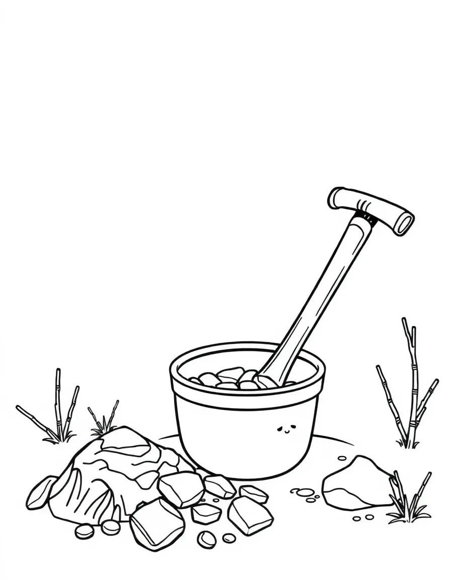 A tiny gold pan with a pickaxe nearby in California.