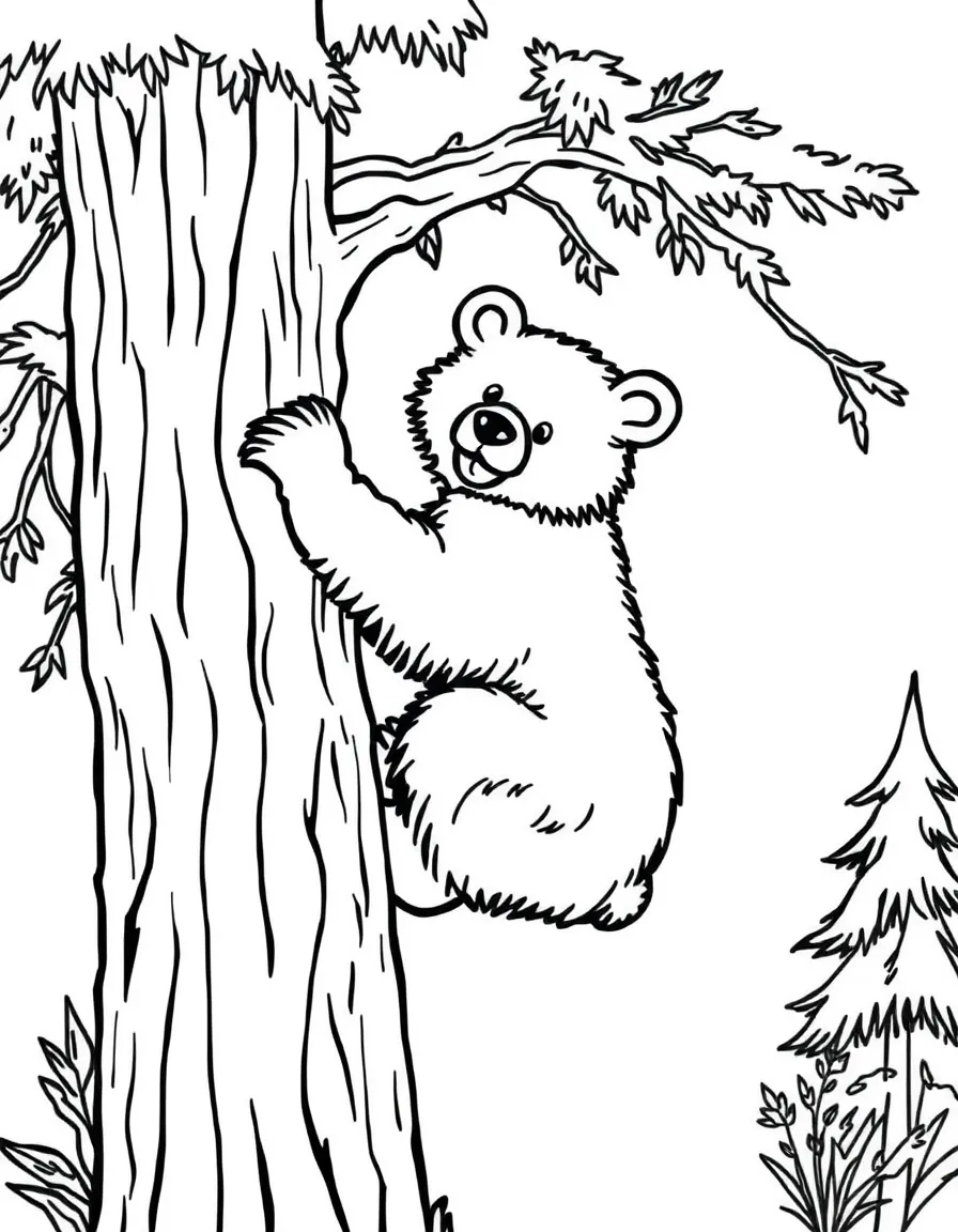 A curious bear climbing a tree in Oregon.